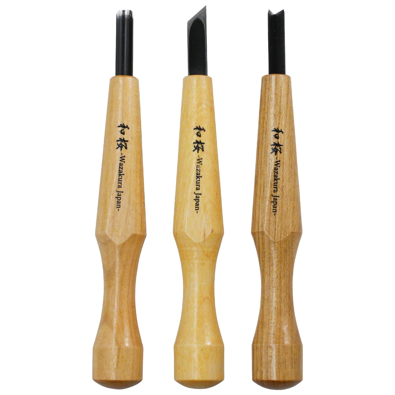 Wazakura 3PCS Bonsai Chisel Kit with Round Gouge, Single Bevel